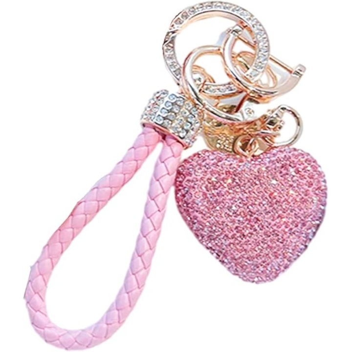 Gyémánt kulcstartó, szív alakú, rózsaszín, táska kiegészítő szett