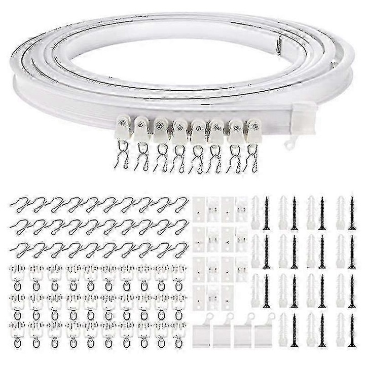 Cale de perdea flexibila pentru tavan, 5 metri, alb, set complet