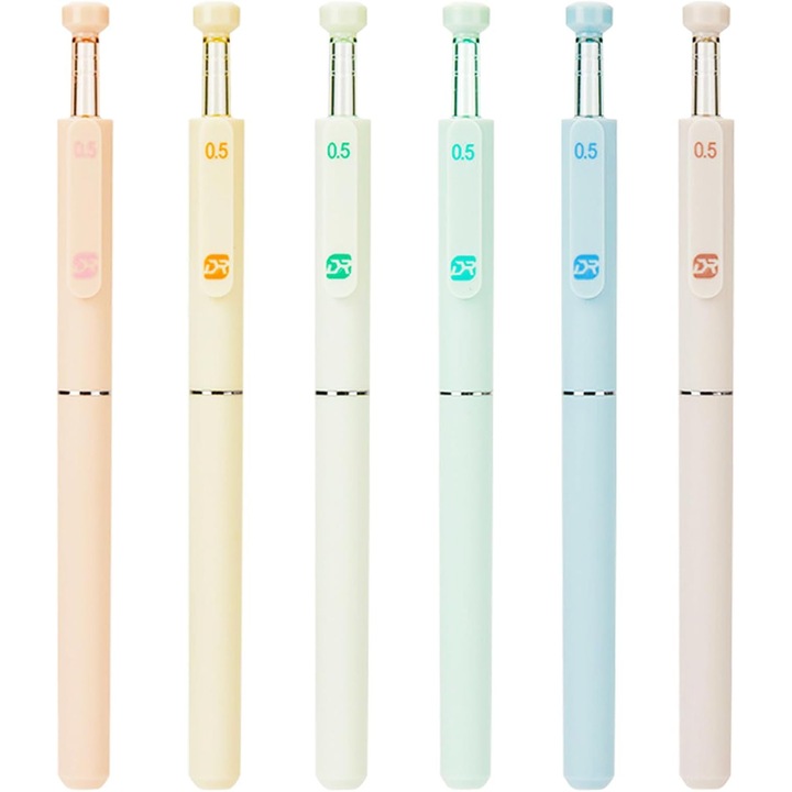 Pix retractabil, 6 culori, cerneala neagra cu uscare rapida, 0.5 mm, 14.5x1x1 cm