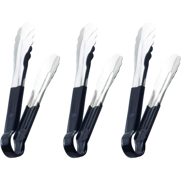 Polonice de bucatarie, 3 bucati, inox alimentar, manere moi, 9 inch, negru