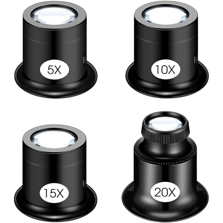 Set de lupe pentru bijuteri, 5x 10x 15x 20x, design portabil, dimensiuni compacte