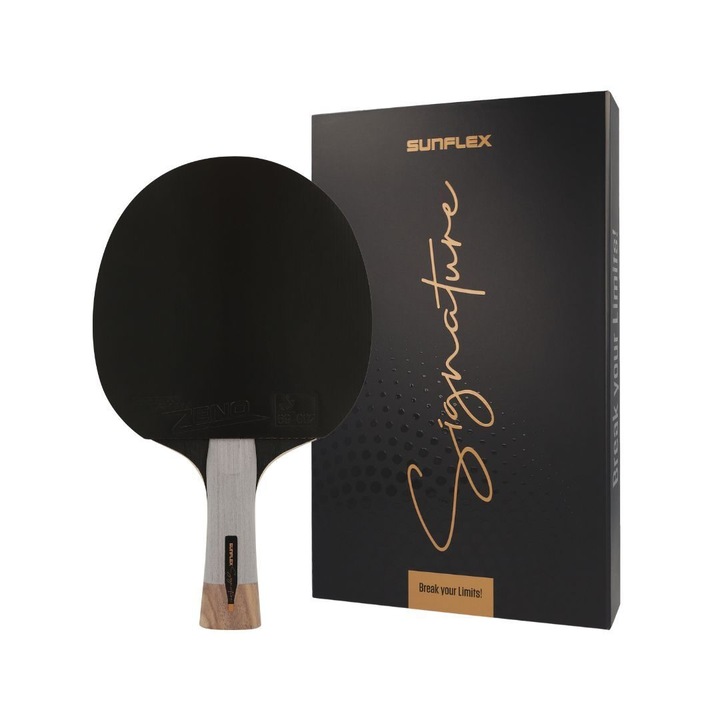 Paleta tenis de masă Sunflex Signature ZENO, maner concav, lemn OFF, cauciuc 2,0mm, cutie premium