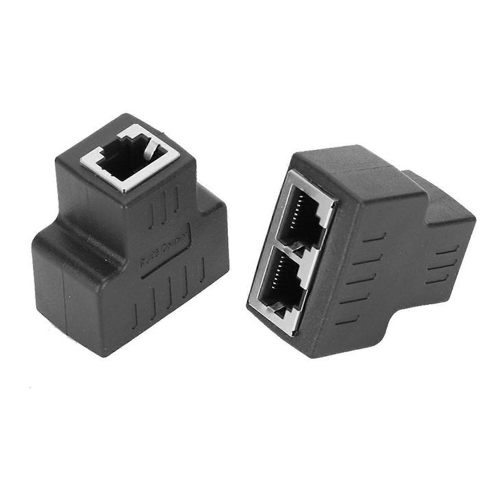 Adaptor cablu Ethernet, 1-in 2-out, RJ45 female, extensie cablu, splitter