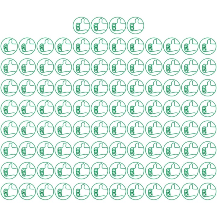 Set 100 agrafe de birou verzi cu design thumbs up, rezistente, pentru organizare documente