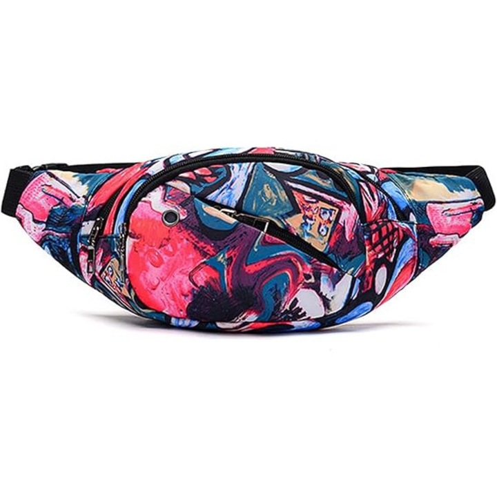 Sporttáska, 4 zseb, állítható, többszínű, 36x8x14cm