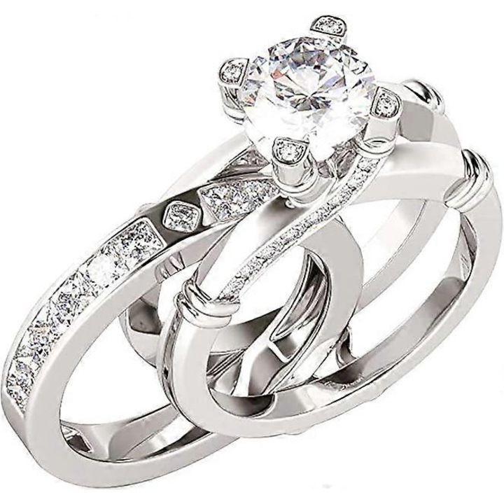 Set de inele 2-in-1 cu zircon, numarul 7, argintiu