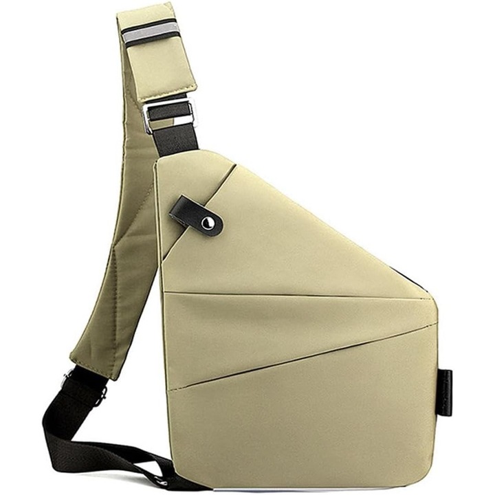 Lopásgátló, vízálló, nagy kapacitású, ergonomikus kialakítású táska, khaki színű