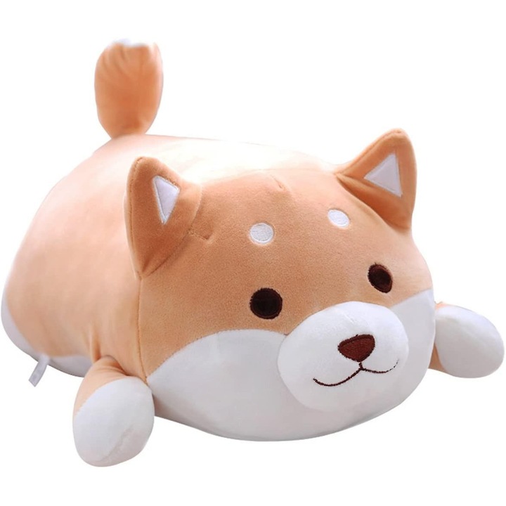 Jucarie pufoasa Shiba Inu, de plus, 58 cm, culoare maro, pentru copii si cupluri