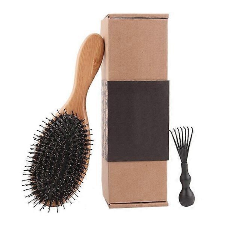 Set de perie si pieptene din bambus pentru masajul scalpului cu puncte meridiane, 33cm, negru