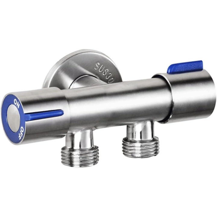 Robinet cu 2 manere, inox, pentru masina de spalat, 1 intrare, 2 iesiri