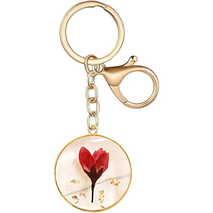 Valódi virágos kulcstartók, 6 darabos szett, 3 cm, évfordulókra, Valentin-napra, többszínű