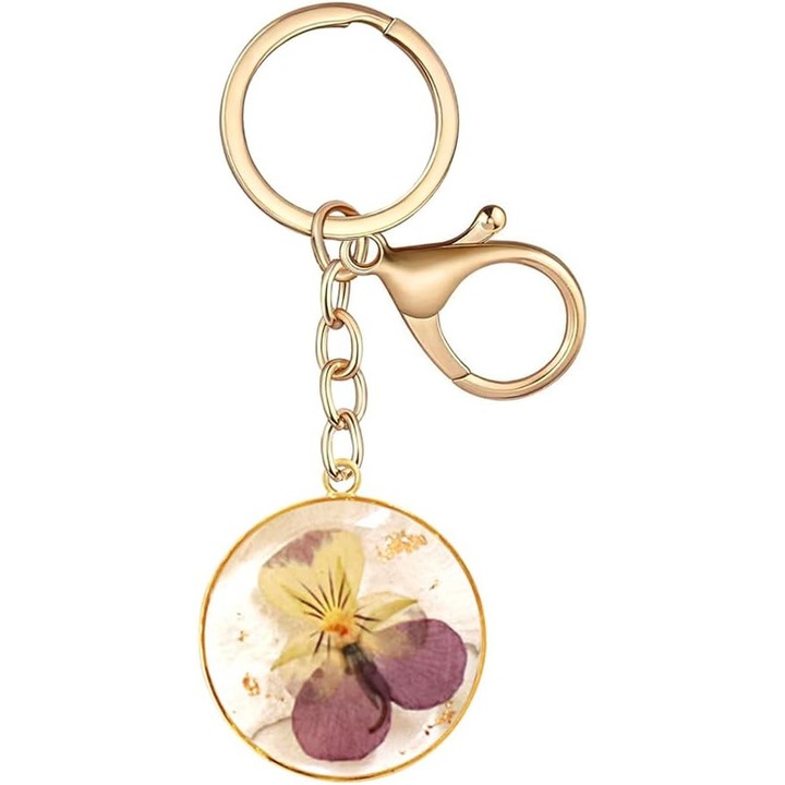 Valódi virágos kulcstartók, 6 darabos készlet, 3 cm, gyanta anyag, ajándékok különleges alkalmakra