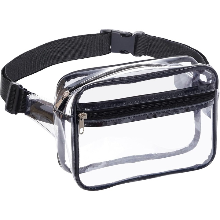Átlátszó deréktáska, nagy kapacitású, állítható pánt, fekete