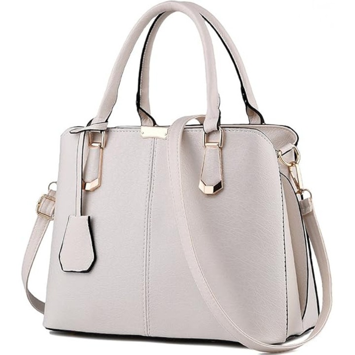 Női válltáska, fehér, állítható pánttal, 30x15x23 cm, pénztárcával