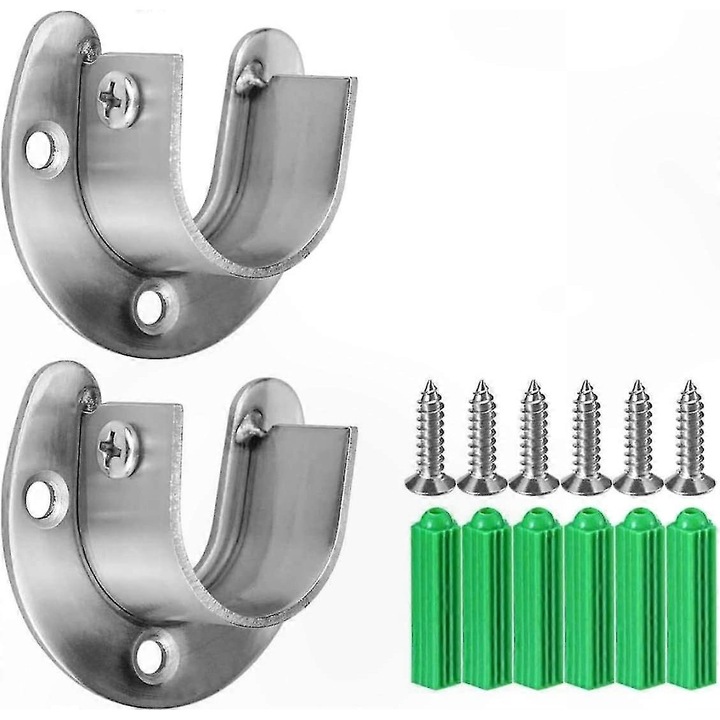 Set 2 suporturi bara umerase dulap, Metal, 32mm, Argintiu