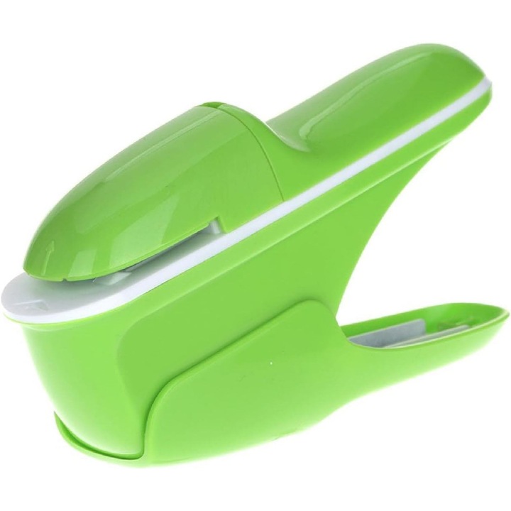 Tűzőgép kapocs nélkül, zöld, kerek design, 8 A4-es lap, kézi használat