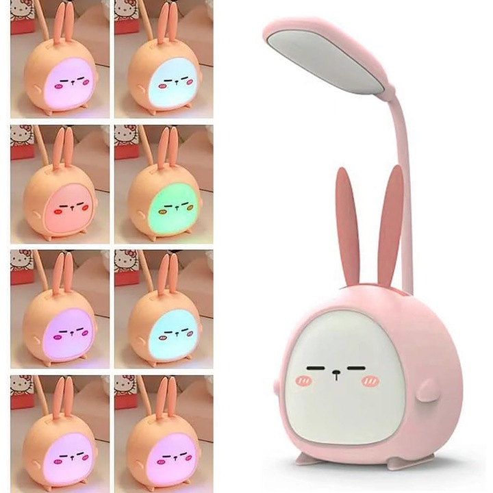 Lampa de birou portabila, lampa USB pliabila, 3 moduri de iluminare, 7 culori, forma de iepure
