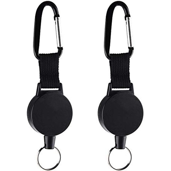 Kihúzható kulcstartók, 2 darabos készlet, acélhuzal, 4 cm, fekete