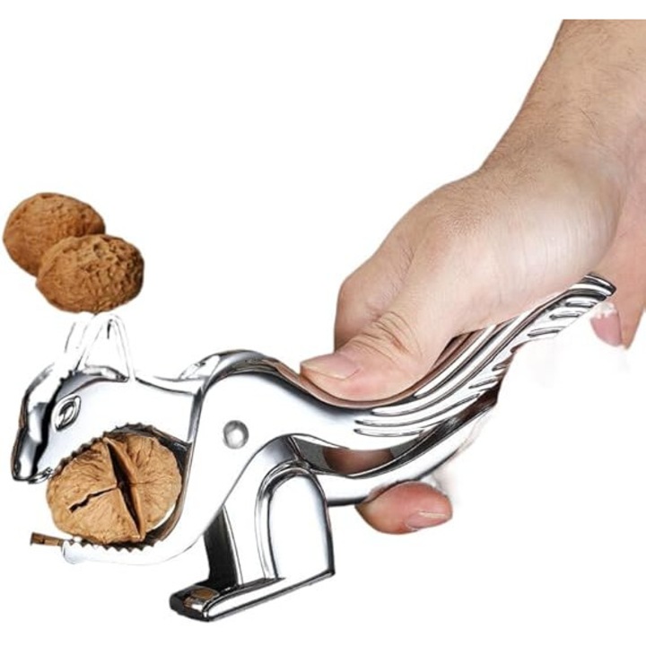 Cleste creativ in forma de veverita pentru nuci, din aliaj de zinc, argintiu