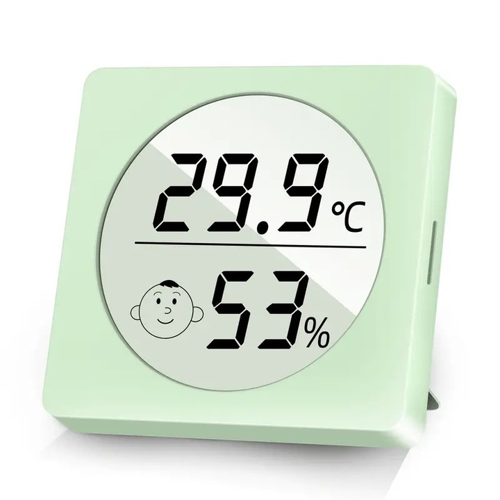 Higrometru digital, termometru de camera, masurare temperatura si umiditate, design compact, utilizare interioara, verde