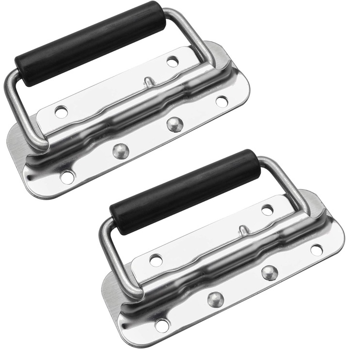 Manere pentru sertare, metalice, cu arc, din otel inoxidabil, 110x41mm, argintiu/negru, set de 2 bucati