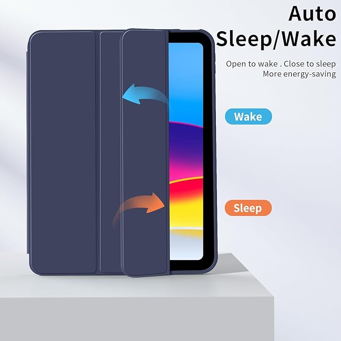 Husa de protectie pentru iPad (A16) 11 generatie de 11 inch 2025, husa pentru iPad 10 generatie de 10, 9 inch 2022, cu suport pentru stilou, husa inteligenta cu suport pliabil in trei, husa spate ultra-subtire din TPU moale, Albastru marin