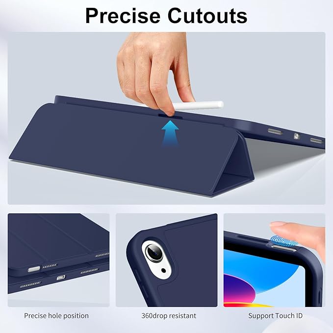 Husa de protectie pentru iPad (A16) 11 generatie de 11 inch 2025, husa pentru iPad 10 generatie de 10, 9 inch 2022, cu suport pentru stilou, husa inteligenta cu suport pliabil in trei, husa spate ultra-subtire din TPU moale, Albastru marin