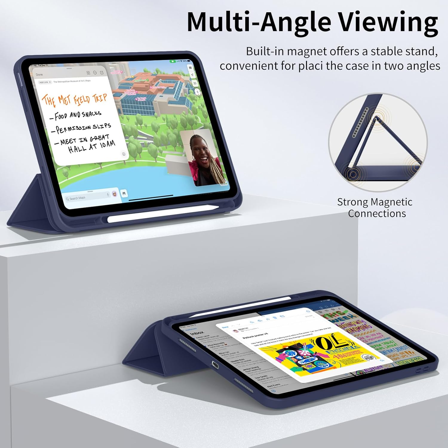 Husa de protectie pentru iPad (A16) 11 generatie de 11 inch 2025, husa pentru iPad 10 generatie de 10, 9 inch 2022, cu suport pentru stilou, husa inteligenta cu suport pliabil in trei, husa spate ultra-subtire din TPU moale, Albastru marin
