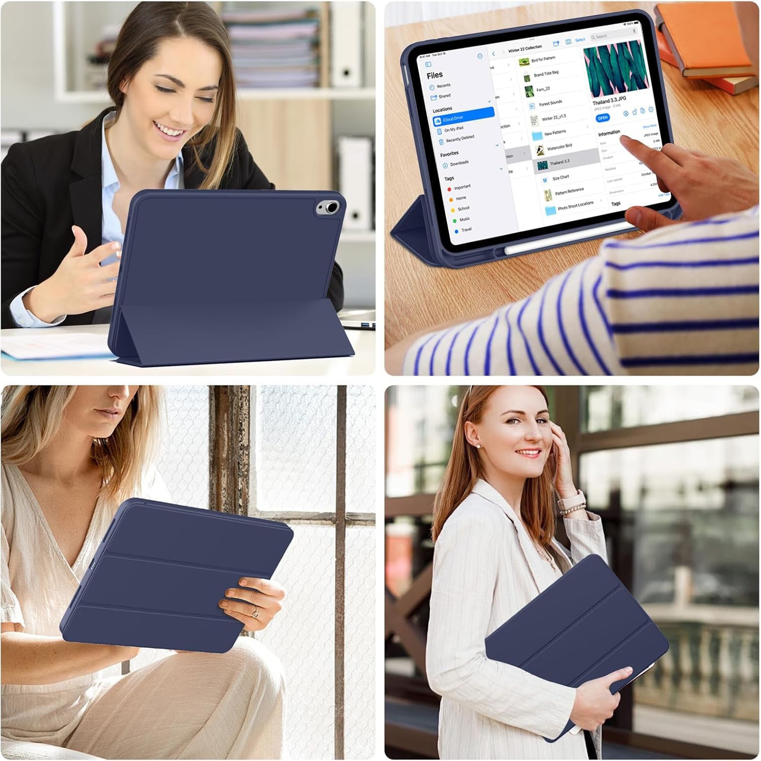Husa de protectie pentru iPad (A16) 11 generatie de 11 inch 2025, husa pentru iPad 10 generatie de 10, 9 inch 2022, cu suport pentru stilou, husa inteligenta cu suport pliabil in trei, husa spate ultra-subtire din TPU moale, Albastru marin