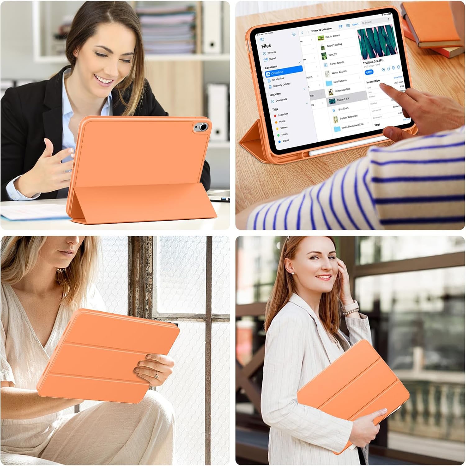 Husa de protectie pentru iPad (A16) 11 generatie de 11 inch 2025, husa pentru iPad 10 generatie de 10, 9 inch 2022, cu suport pentru stilou, husa inteligenta cu suport pliabil in trei, husa spate ultra-subtire din TPU moale, Portocale