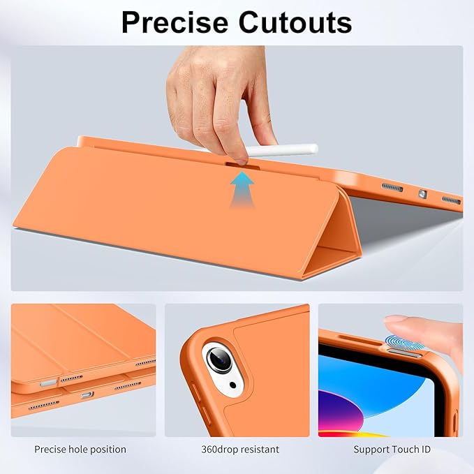 Husa de protectie pentru iPad (A16) 11 generatie de 11 inch 2025, husa pentru iPad 10 generatie de 10, 9 inch 2022, cu suport pentru stilou, husa inteligenta cu suport pliabil in trei, husa spate ultra-subtire din TPU moale, Portocale