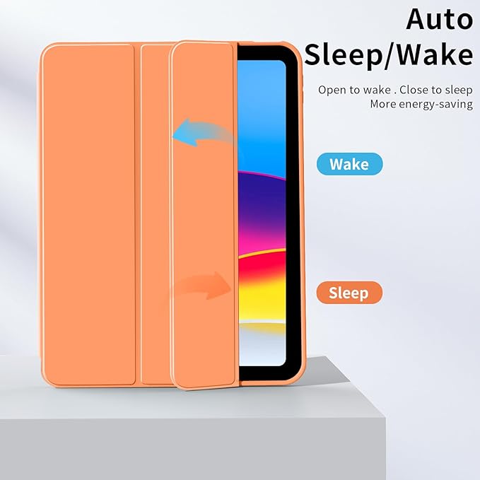 Husa de protectie pentru iPad (A16) 11 generatie de 11 inch 2025, husa pentru iPad 10 generatie de 10, 9 inch 2022, cu suport pentru stilou, husa inteligenta cu suport pliabil in trei, husa spate ultra-subtire din TPU moale, Portocale