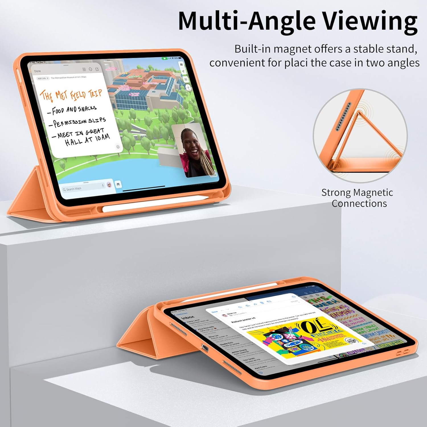 Husa de protectie pentru iPad (A16) 11 generatie de 11 inch 2025, husa pentru iPad 10 generatie de 10, 9 inch 2022, cu suport pentru stilou, husa inteligenta cu suport pliabil in trei, husa spate ultra-subtire din TPU moale, Portocale