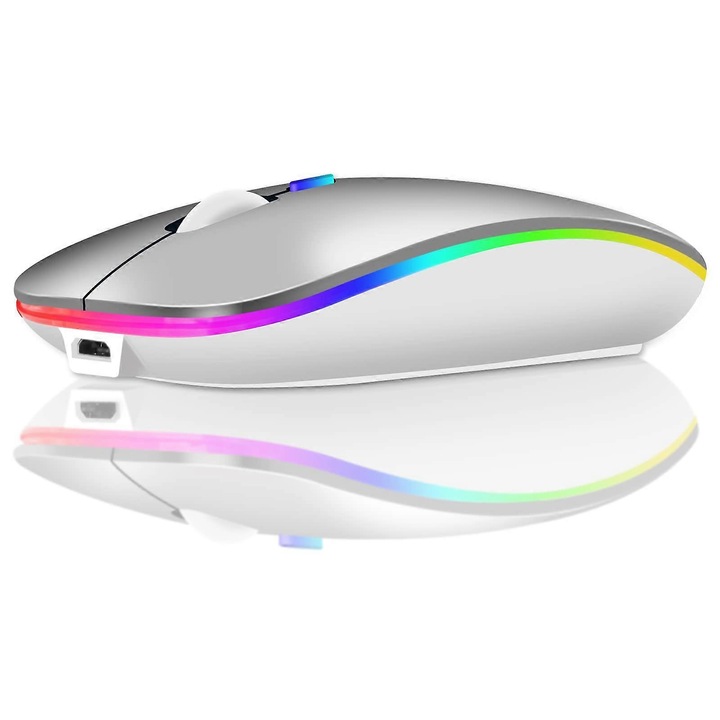 Mouse wireless pentru laptop, LED Dual Mode, argintiu