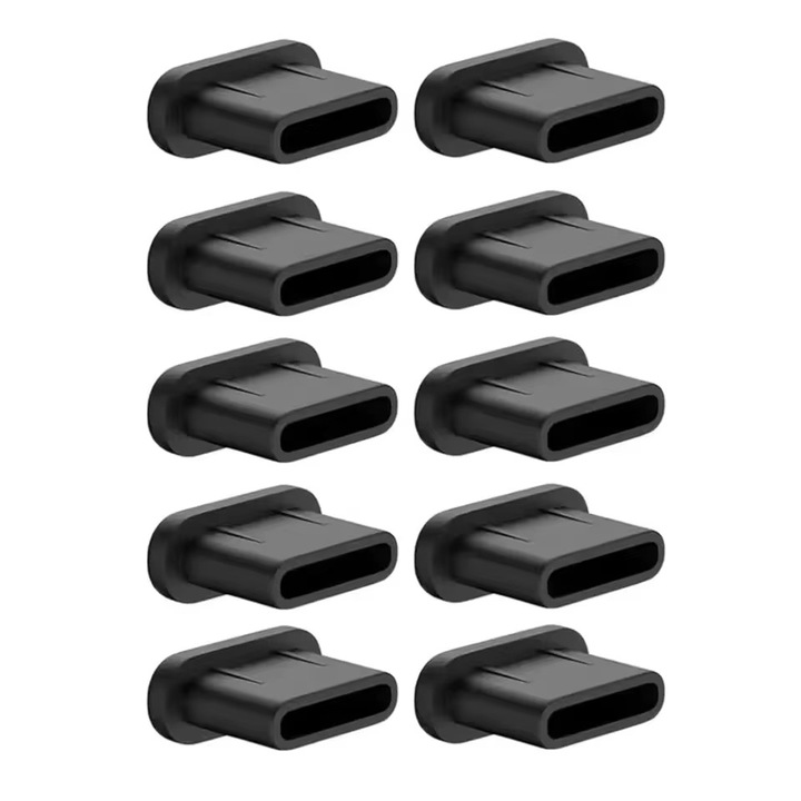 Dust Plug Type-C, Protectie Port Incarcare, Anti-Praf, Anti-Umiditate, Previne Deteriorarea, Compatibil cu Majoritatea Telefoanelor, Instalare Rapida, Design Discret, Durabil si Reutilizabil, 10 Buc, Negru