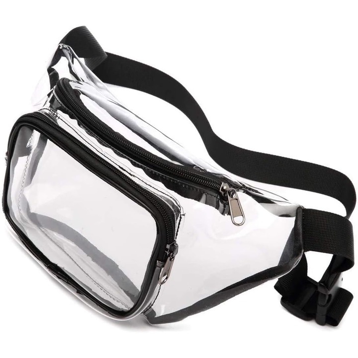 Borseta, átlátszó, 28x17x14 cm, nagy kapacitású, fekete, állítható pánt