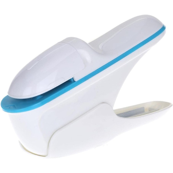 Tűzőgép kapcsok nélkül, hordozható, fehér, füzetekhez, magazinokhoz, szórólapokhoz