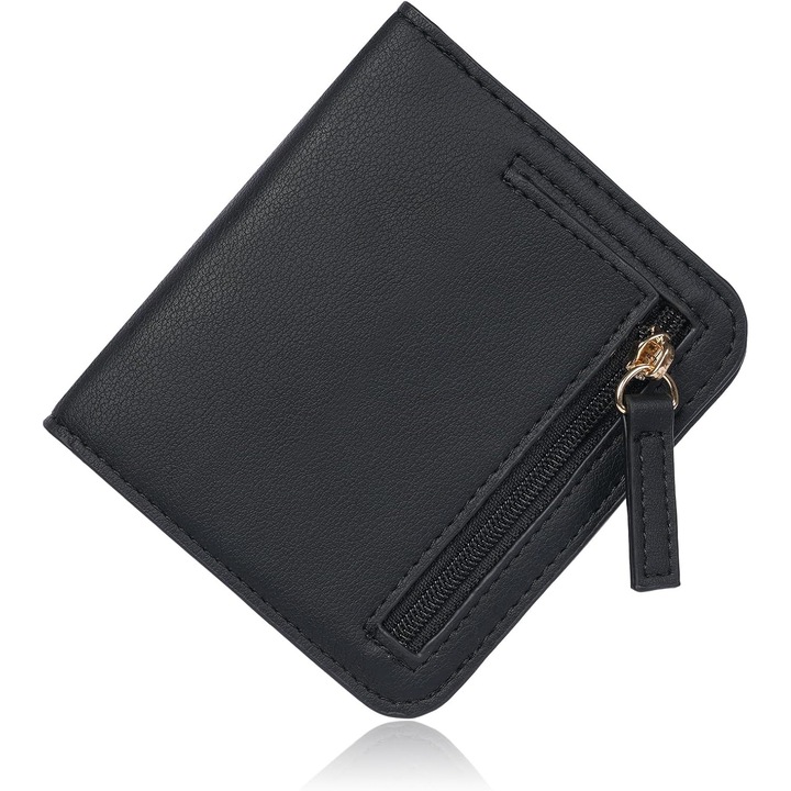 Portofel dama pliabil din piele PU, design minimalist, 6 sloturi pentru carduri, 10x8x3cm, negru