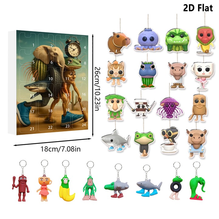 Calendar de Craciun 24 zile, figurine si decoratiuni, tema animala, design minimalist, multicolor, set