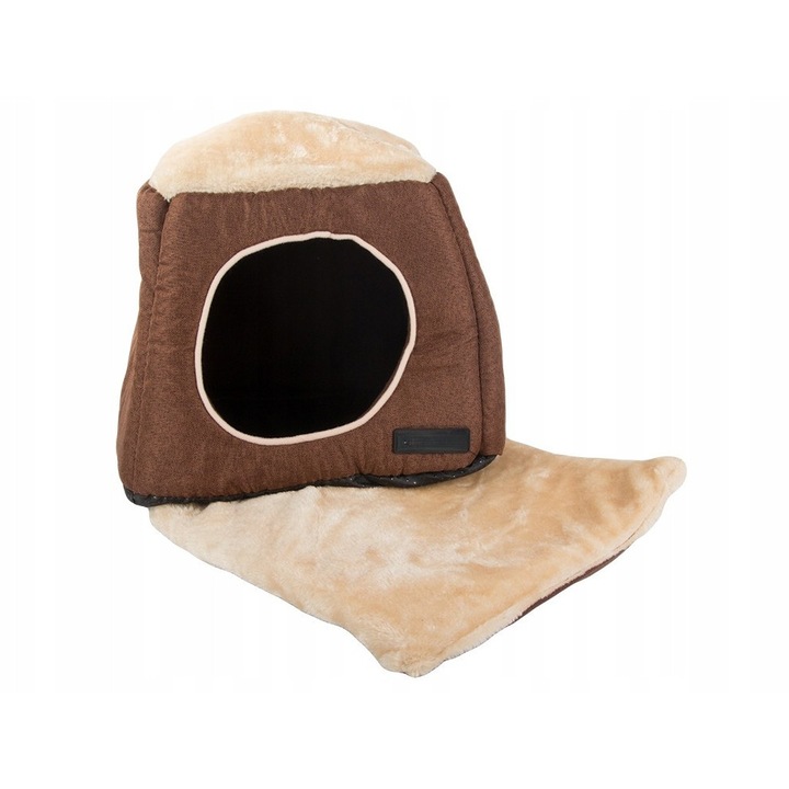 Casuta pentru caini si pisici de talie mica, Zola, baza antiderapanta, 28 x 36 x 33 cm, maro/crem