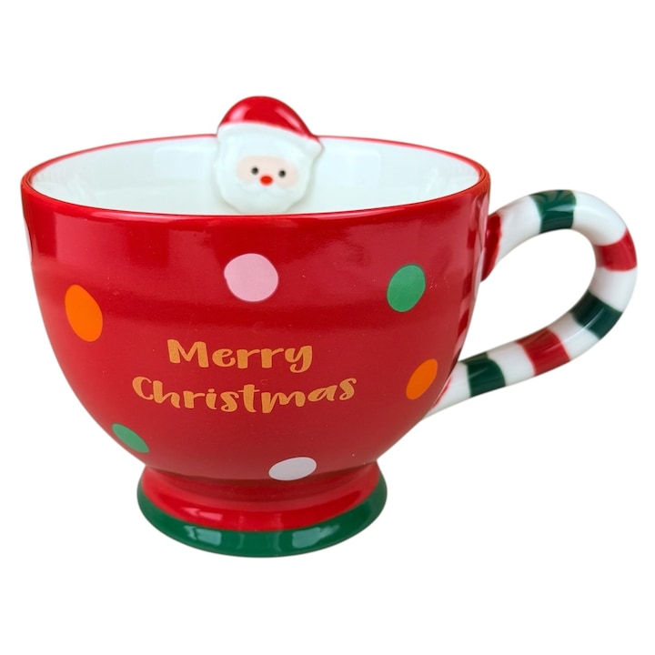 Коледна чаша „Sweet Xmas”, Червена с Дядо Коледа, 500 мл