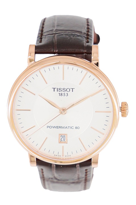 Tissot, Автоматичен часовник Carson Auto с кожена каишка, Rose Gold, Тъмнокафяв