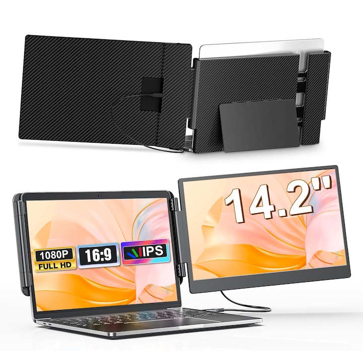 Разширение за екран на лаптоп Laptomo, двойно, 14"2", HDMI/USB-A/Type-C, за лаптопи 13"-16"5"