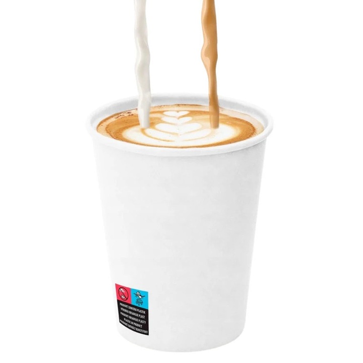 Set 50 pahare din hartie 250ml, alb, 9x7,5x5cm