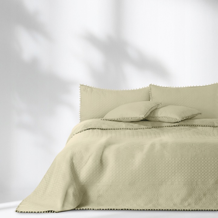 Narzuta Beige Boho 260x280cm King Size cu Pompoane