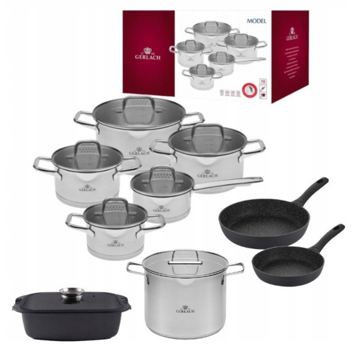 Set Vaza Complet Bucatarie Gerlach Model 14 Piese Inox, Inductie