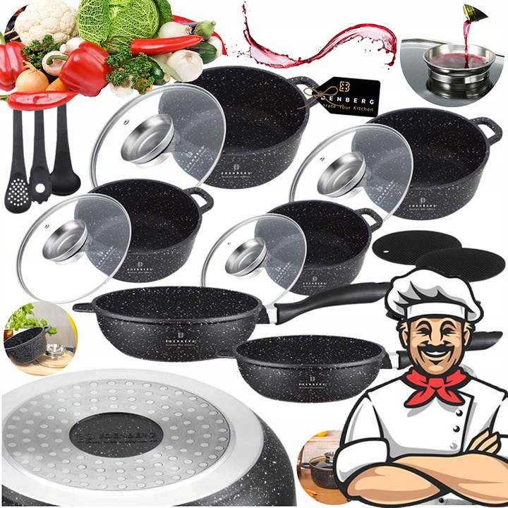 Set 17 vase gatit Edenberg, marmura, aluminiu, accesorii