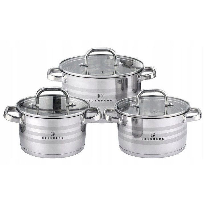 Edenberg EB-3741 rozsdamentes acél edénykészlet, indukciós, 1.8-3.5L