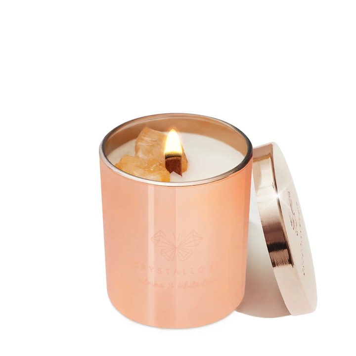 Ароматна свещ от соев восък с цитрин и бял чай, CRYSTALLOVE, лимитирана серия, 220гр