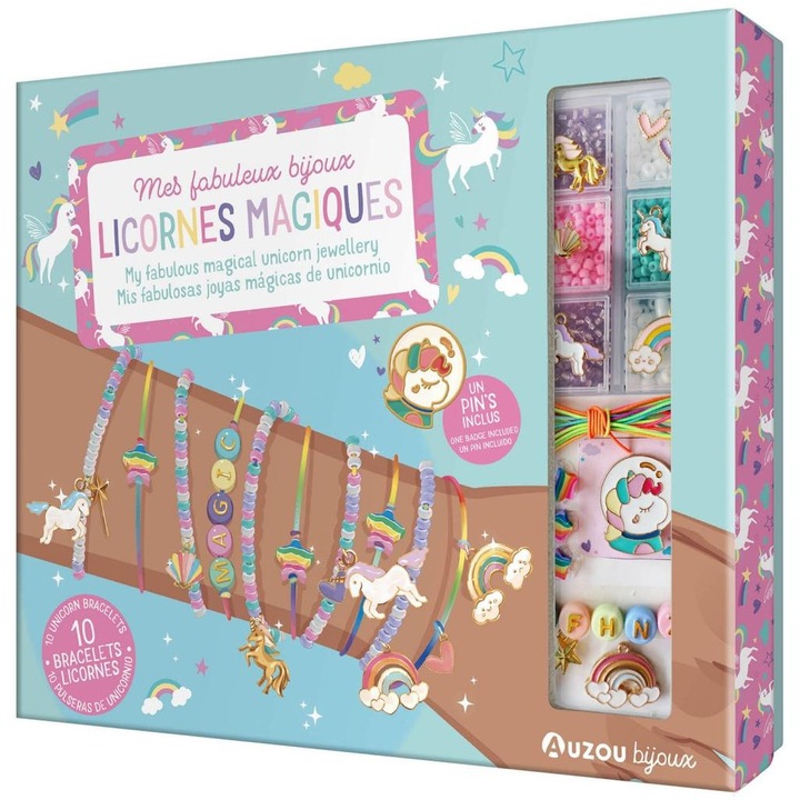 Set creatie Auzou, Fabrica de Bijuterii, 8 bratari cu unicorni, multicolor, 6+ ani